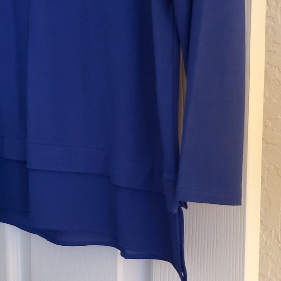 Chico's Navy Long Sleeve Top with Sheer Bottom - Picture 5 of 10